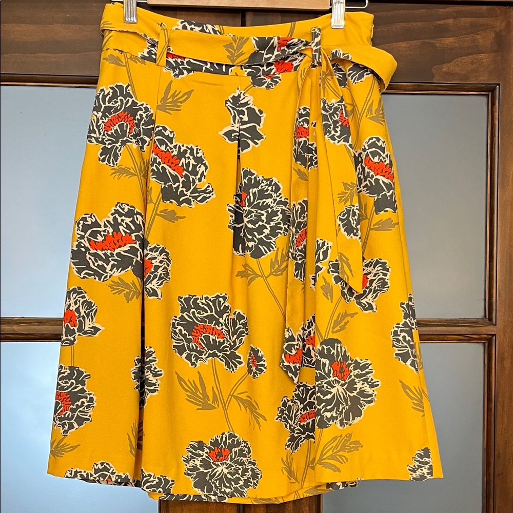 Banana Republic Mustard Floral A-Line Skirt